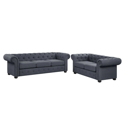 Wood Corvus Aleksis 2-piece Tufted Rolled Arm Chesterfield Sofa and Loveseat Set - image 7