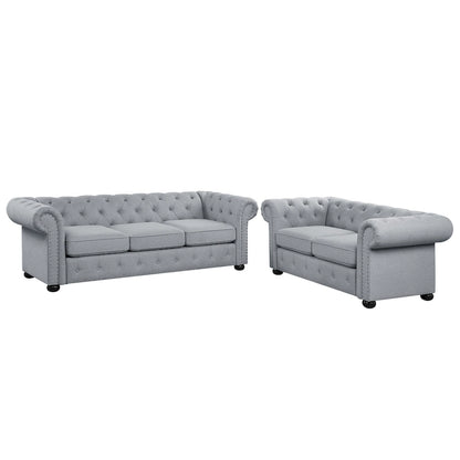 Wood Corvus Aleksis 2-piece Tufted Rolled Arm Chesterfield Sofa and Loveseat Set - image 13