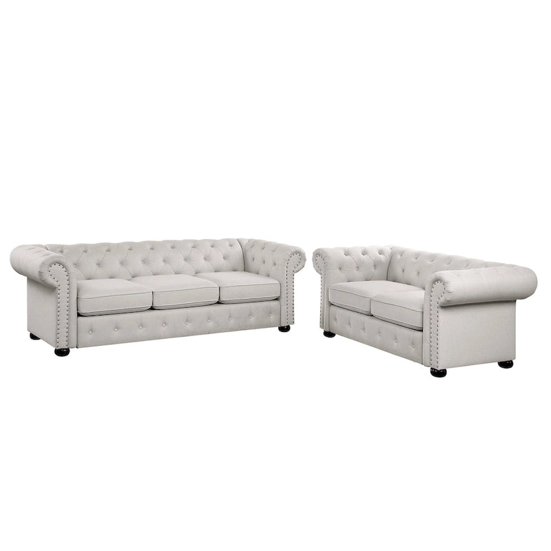 Wood Corvus Aleksis 2-piece Tufted Rolled Arm Chesterfield Sofa and Loveseat Set - image 19