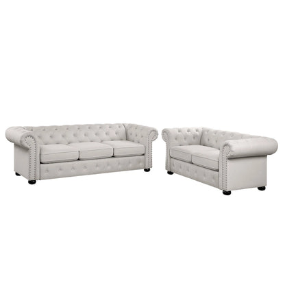 Wood Corvus Aleksis 2-piece Tufted Rolled Arm Chesterfield Sofa and Loveseat Set - image 19