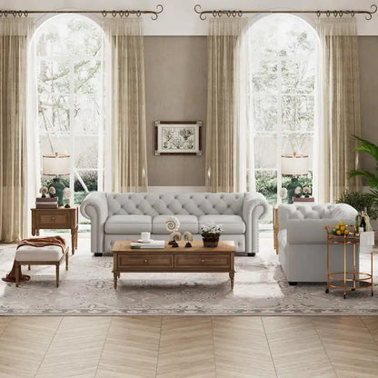 Wood Corvus Aleksis 2-piece Tufted Rolled Arm Chesterfield Sofa and Loveseat Set - image 20