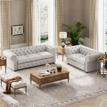 Wood Corvus Aleksis 2-piece Tufted Rolled Arm Chesterfield Sofa and Loveseat Set - image 21