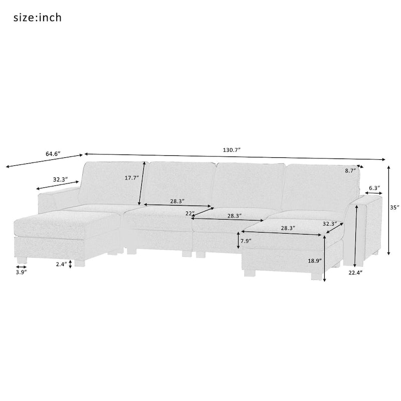 Wood 3 Pieces U shaped Sectional Sofa with 2 Removable Ottomans - image 3
