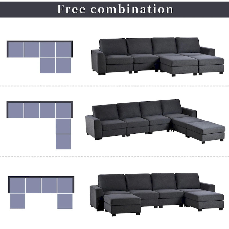Wood 3 Pieces U shaped Sectional Sofa with 2 Removable Ottomans - image 6
