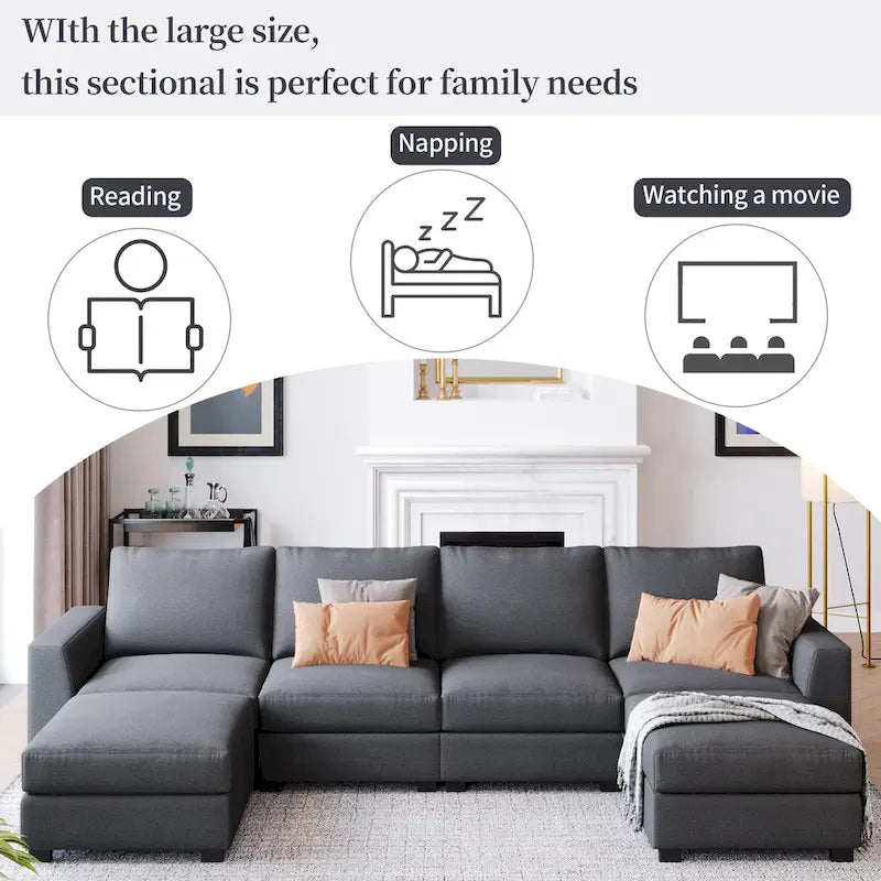 Wood 3 Pieces U shaped Sectional Sofa with 2 Removable Ottomans - image 7