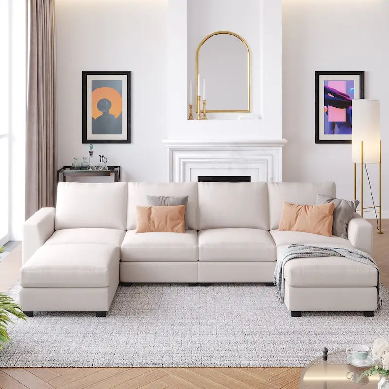 Wood 3 Pieces U shaped Sectional Sofa with 2 Removable Ottomans - image 8
