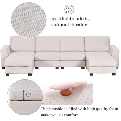 Wood 3 Pieces U shaped Sectional Sofa with 2 Removable Ottomans - image 9
