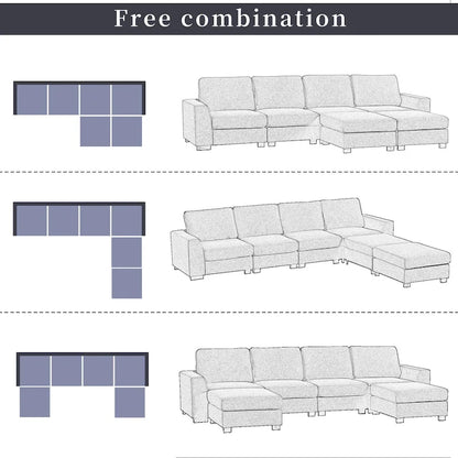 Wood 3 Pieces U shaped Sectional Sofa with 2 Removable Ottomans - image 10