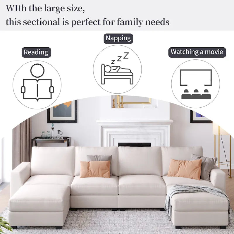 Wood 3 Pieces U shaped Sectional Sofa with 2 Removable Ottomans - image 11