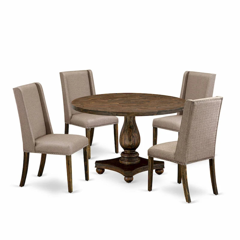 Wood East West Furniture Dining Table Set- a Kitchen Table and Dark Khaki Linen Fabric Chairs, Distressed Jacobean (Pieces Option) - image 2