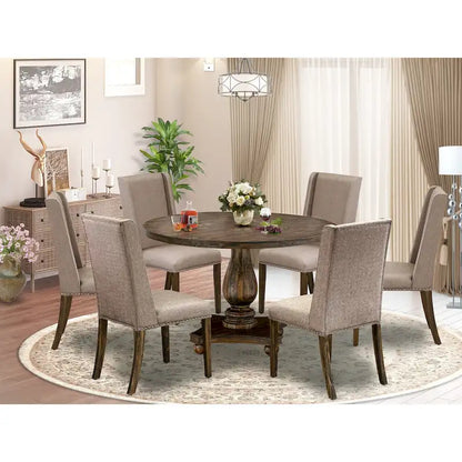 Wood East West Furniture Dining Table Set- a Kitchen Table and Dark Khaki Linen Fabric Chairs, Distressed Jacobean (Pieces Option) - image 12