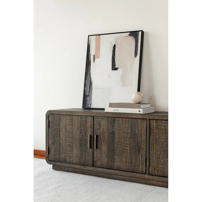 Wood Aurelle Home Modima Rustic Rounded Edge Entertainment Center - image 2