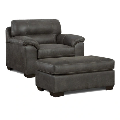 Leather Roundhill Furniture Tirana Contemporary Fabric Pillow- Arm Chair with Ottoman in Sequoia Ash - image 1