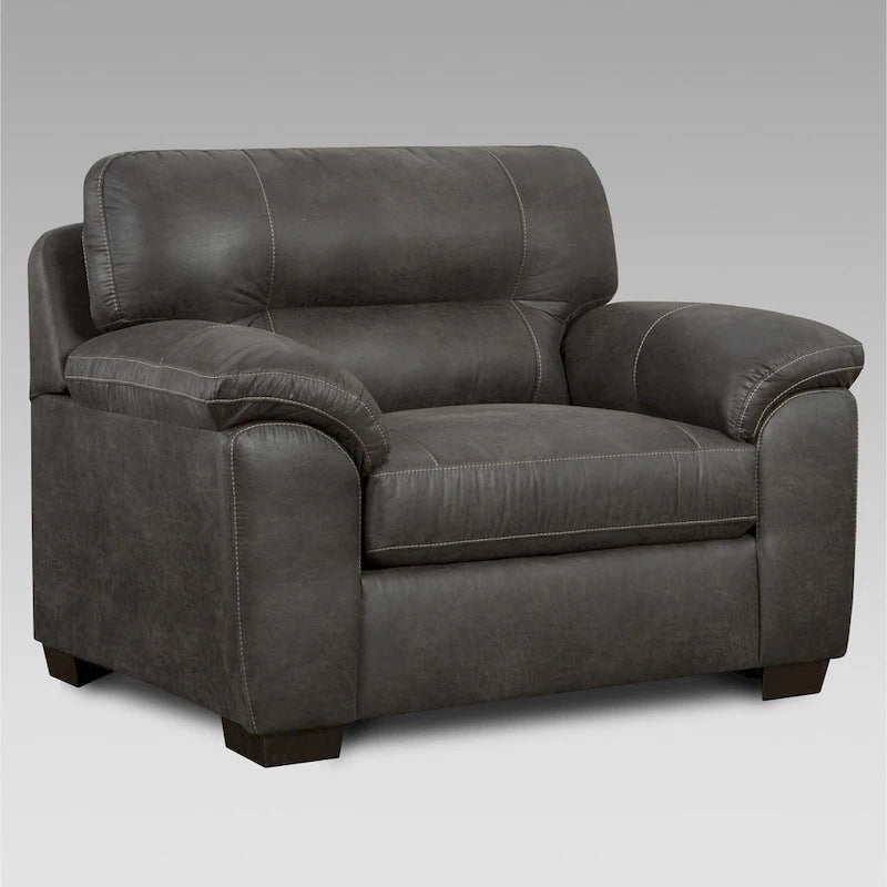 Leather Roundhill Furniture Tirana Contemporary Fabric Pillow- Arm Chair with Ottoman in Sequoia Ash - image 2
