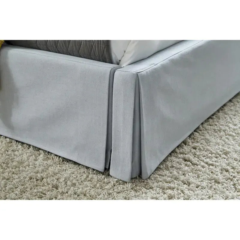 Engineered Wood Shelby Upholstered Skirted Sky Blue Storage Panel Bed - image 3
