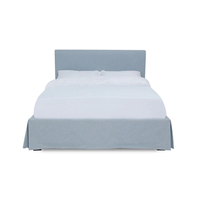 Engineered Wood Shelby Upholstered Skirted Sky Blue Storage Panel Bed - image 5