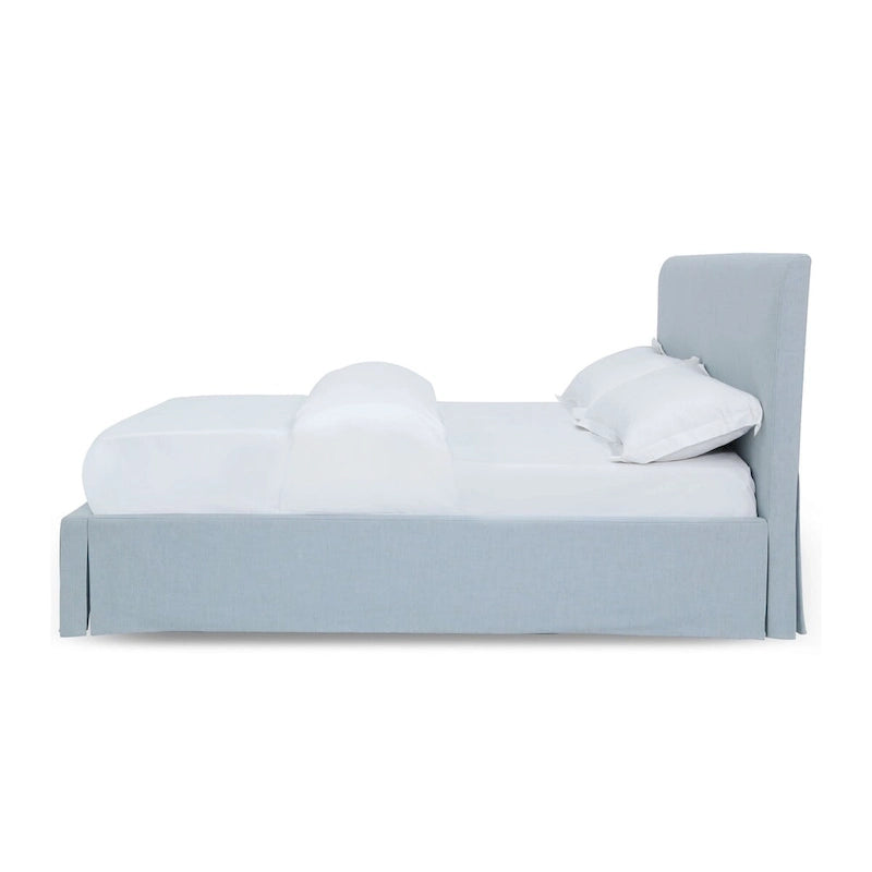 Engineered Wood Shelby Upholstered Skirted Sky Blue Storage Panel Bed - image 7