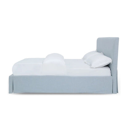 Engineered Wood Shelby Upholstered Skirted Sky Blue Storage Panel Bed - image 7