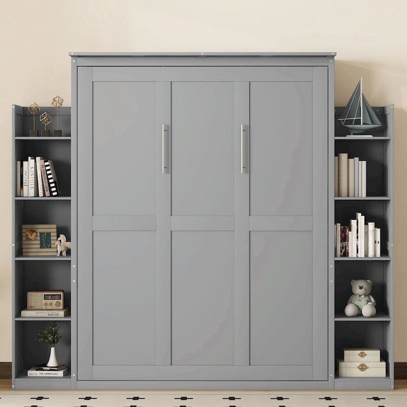 Engineered Wood Queen Size Murphy Bed with Shelves and LED Lights - image 1