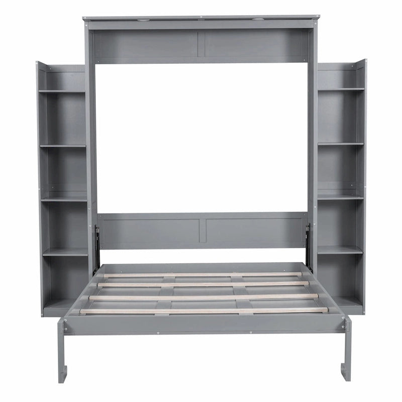 Engineered Wood Queen Size Murphy Bed with Shelves and LED Lights - image 2