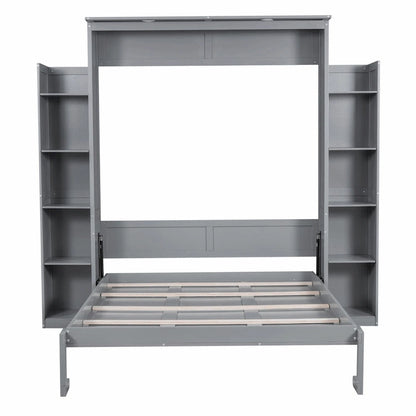 Engineered Wood Queen Size Murphy Bed with Shelves and LED Lights - image 2