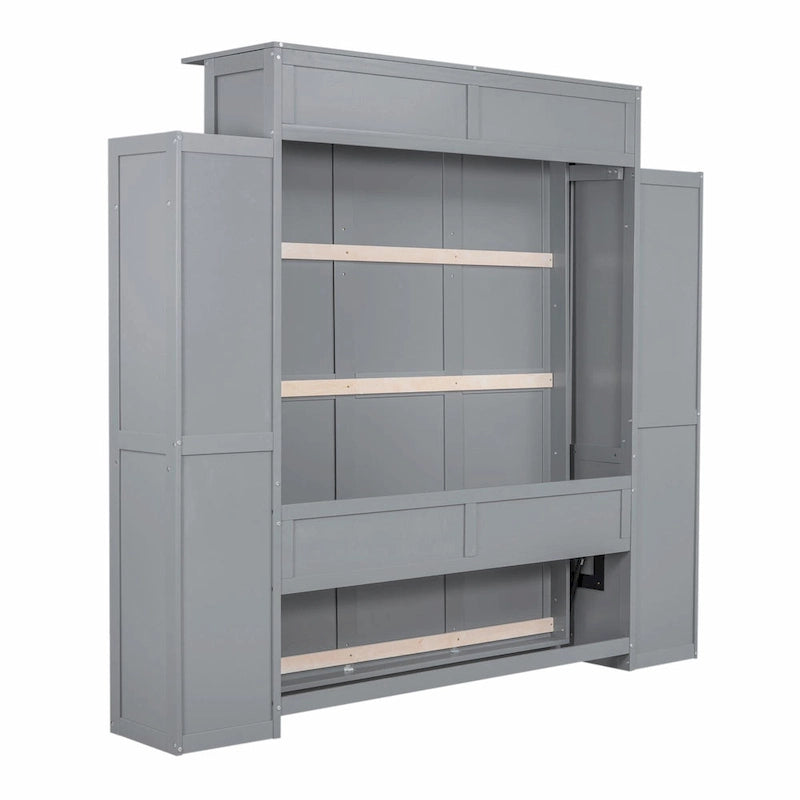 Engineered Wood Queen Size Murphy Bed with Shelves and LED Lights - image 3