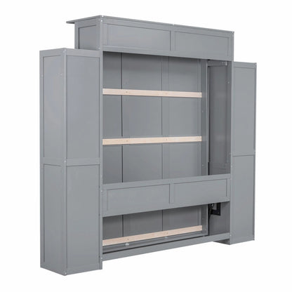Engineered Wood Queen Size Murphy Bed with Shelves and LED Lights - image 3