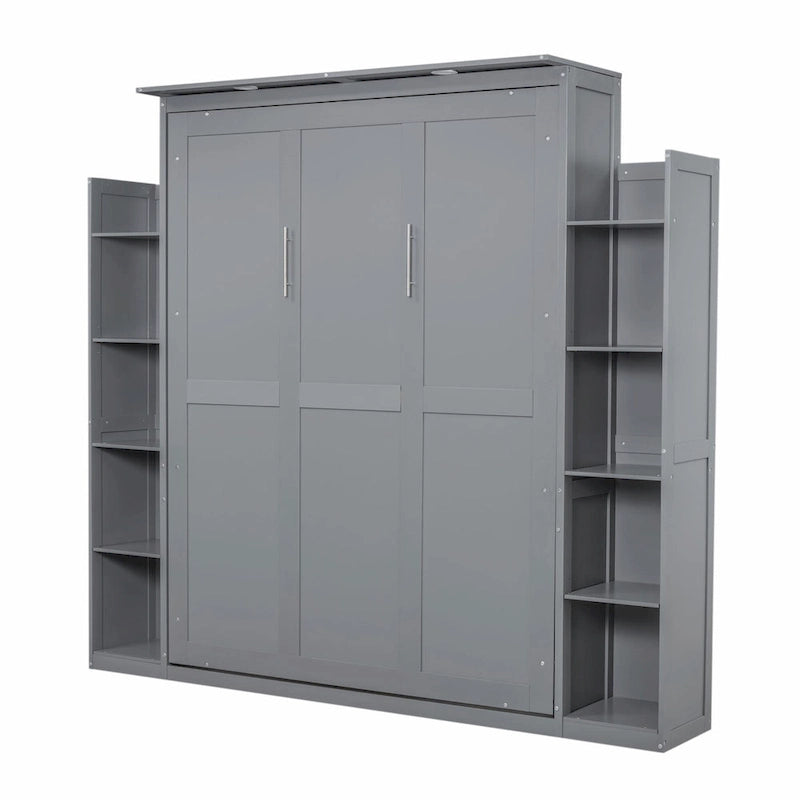 Engineered Wood Queen Size Murphy Bed with Shelves and LED Lights - image 4