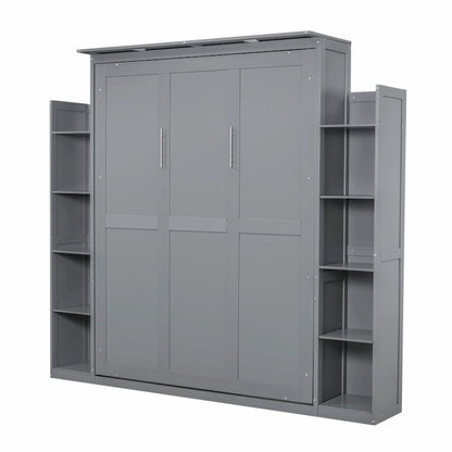 Engineered Wood Queen Size Murphy Bed with Shelves and LED Lights - image 4