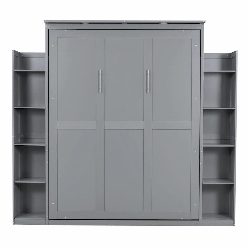 Engineered Wood Queen Size Murphy Bed with Shelves and LED Lights - image 5