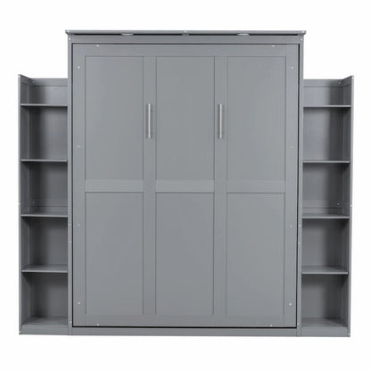 Engineered Wood Queen Size Murphy Bed with Shelves and LED Lights - image 5