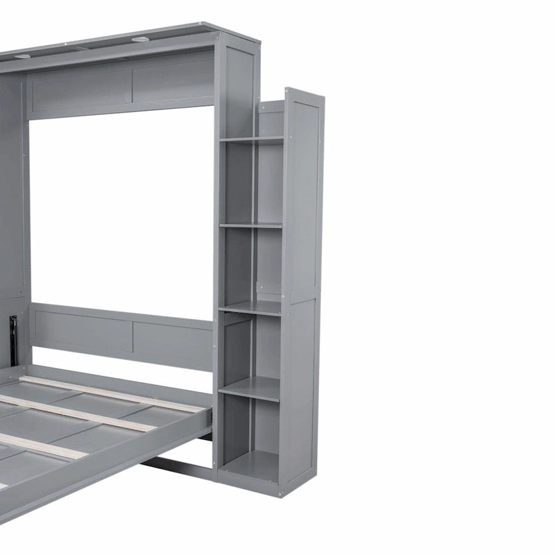 Engineered Wood Queen Size Murphy Bed with Shelves and LED Lights - image 6