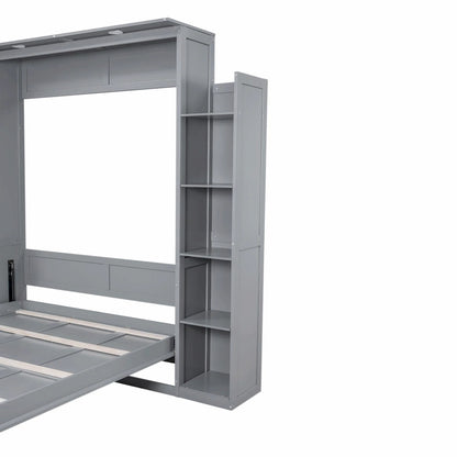 Engineered Wood Queen Size Murphy Bed with Shelves and LED Lights - image 6