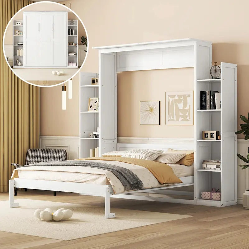 Engineered Wood Queen Size Murphy Bed with Shelves and LED Lights - image 8