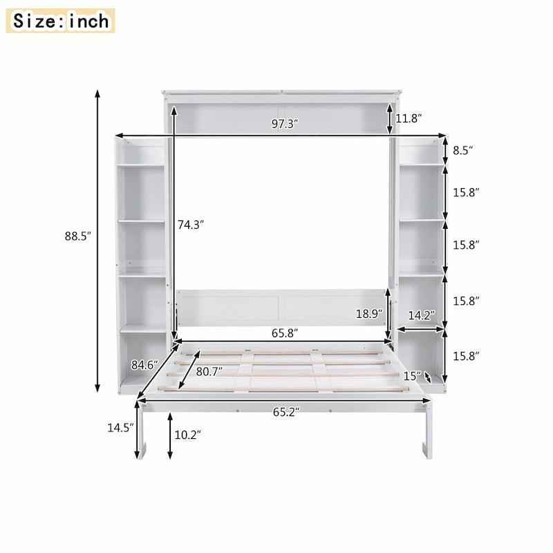 Engineered Wood Queen Size Murphy Bed with Shelves and LED Lights - image 9