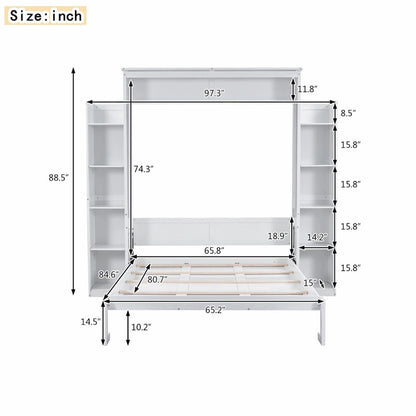 Engineered Wood Queen Size Murphy Bed with Shelves and LED Lights - image 9