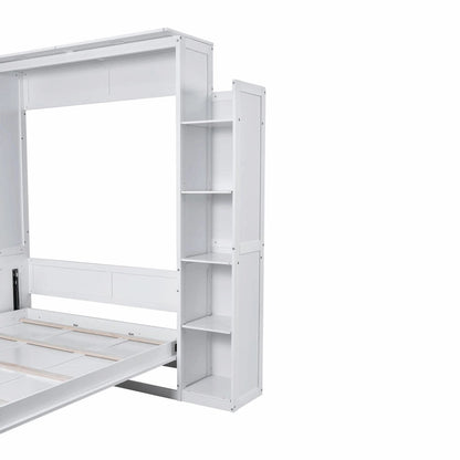 Engineered Wood Queen Size Murphy Bed with Shelves and LED Lights - image 11