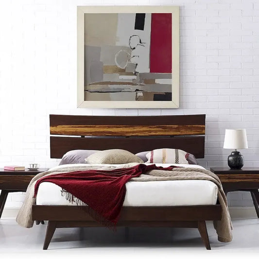Engineered Wood Sarah Queen Platform Bed, Burgundy - image 1