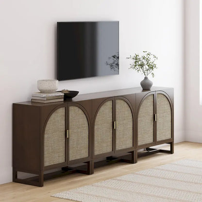 Engineered Wood Paxton Boho Wood Storage Cabinet with Doors, Small Storage Cabinet or TV Stand with Rattan Door Details - image 3