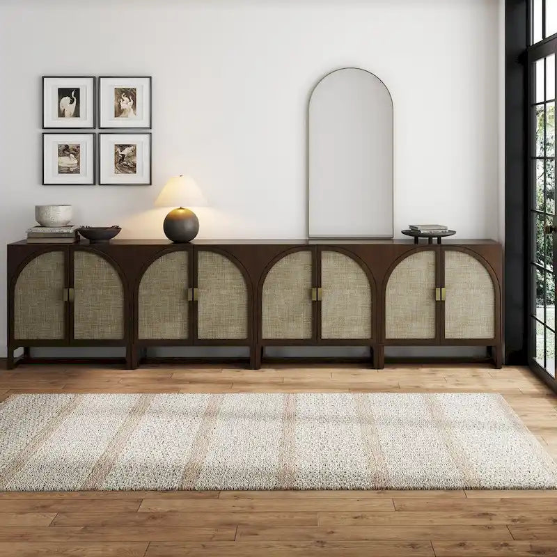 Engineered Wood Paxton Boho Wood Storage Cabinet with Doors, Small Storage Cabinet or TV Stand with Rattan Door Details - image 4