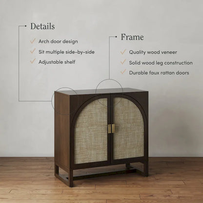 Engineered Wood Paxton Boho Wood Storage Cabinet with Doors, Small Storage Cabinet or TV Stand with Rattan Door Details - image 5
