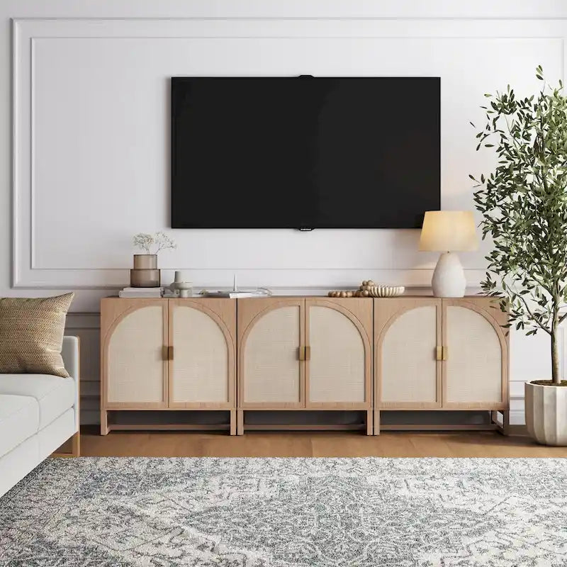 Engineered Wood Paxton Boho Wood Storage Cabinet with Doors, Small Storage Cabinet or TV Stand with Rattan Door Details - image 9