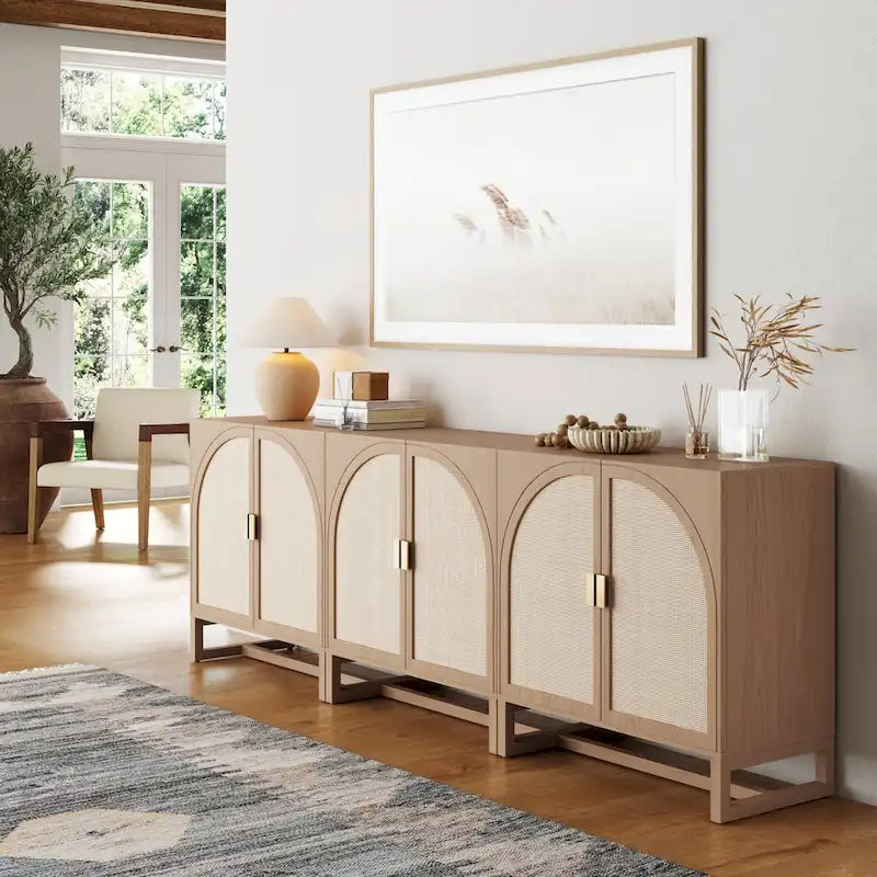 Engineered Wood Paxton Boho Wood Storage Cabinet with Doors, Small Storage Cabinet or TV Stand with Rattan Door Details - image 10