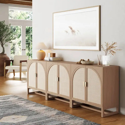 Engineered Wood Paxton Boho Wood Storage Cabinet with Doors, Small Storage Cabinet or TV Stand with Rattan Door Details - image 10
