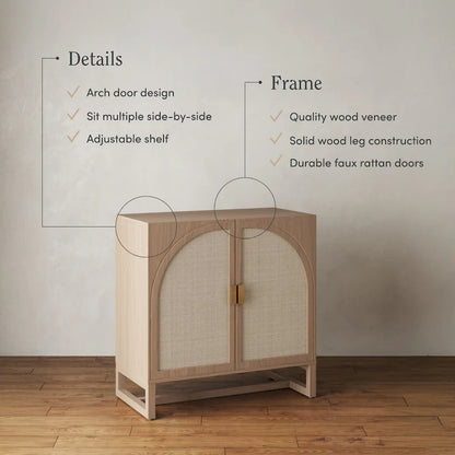 Engineered Wood Paxton Boho Wood Storage Cabinet with Doors, Small Storage Cabinet or TV Stand with Rattan Door Details - image 11