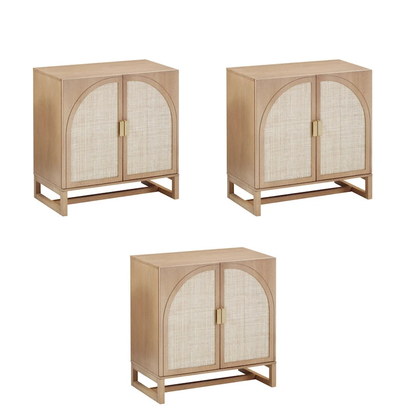 Engineered Wood Paxton Boho Wood Storage Cabinet with Doors, Small Storage Cabinet or TV Stand with Rattan Door Details - image 14