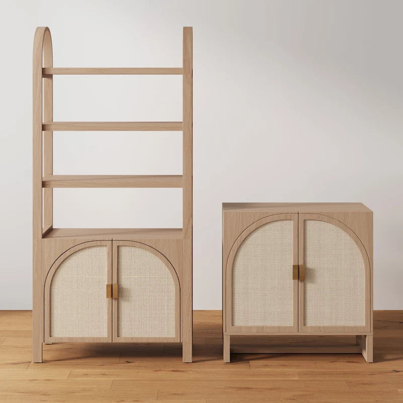 Engineered Wood Paxton Boho Wood Storage Cabinet with Doors, Small Storage Cabinet or TV Stand with Rattan Door Details - image 15