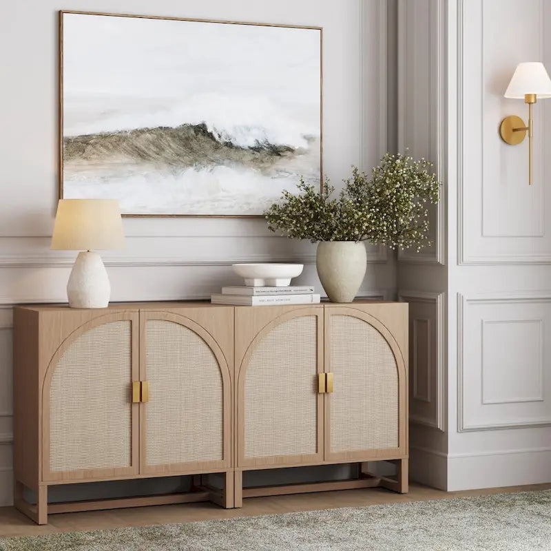 Engineered Wood Paxton Boho Wood Storage Cabinet with Doors, Small Storage Cabinet or TV Stand with Rattan Door Details - image 19