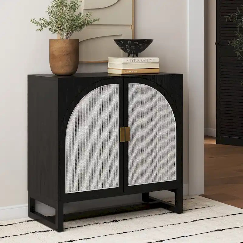 Engineered Wood Paxton Boho Wood Storage Cabinet with Doors, Small Storage Cabinet or TV Stand with Rattan Door Details - image 23