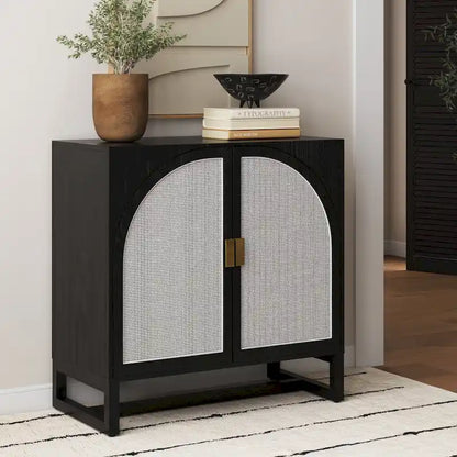 Engineered Wood Paxton Boho Wood Storage Cabinet with Doors, Small Storage Cabinet or TV Stand with Rattan Door Details - image 23